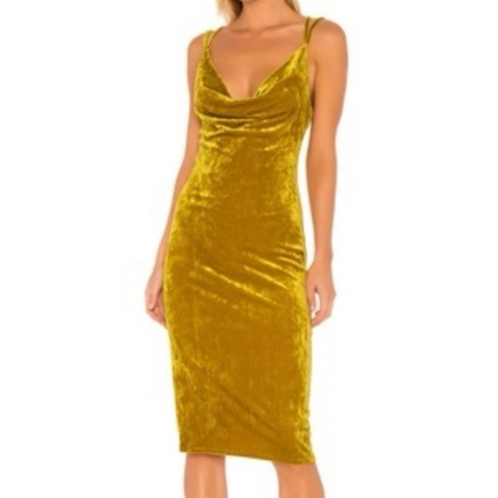 BCBGeneration Velvet Dress Gold Cowlneck Velvet Bodycon Dress | 2 for $50